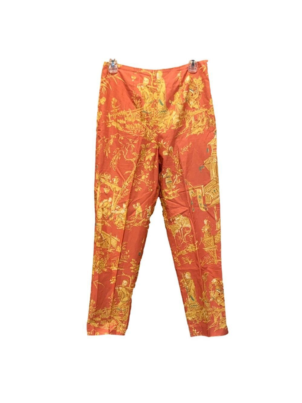 Steven Stolman Vintage Cotton Asian Emperor Inspired Print Coral Pants Size 8